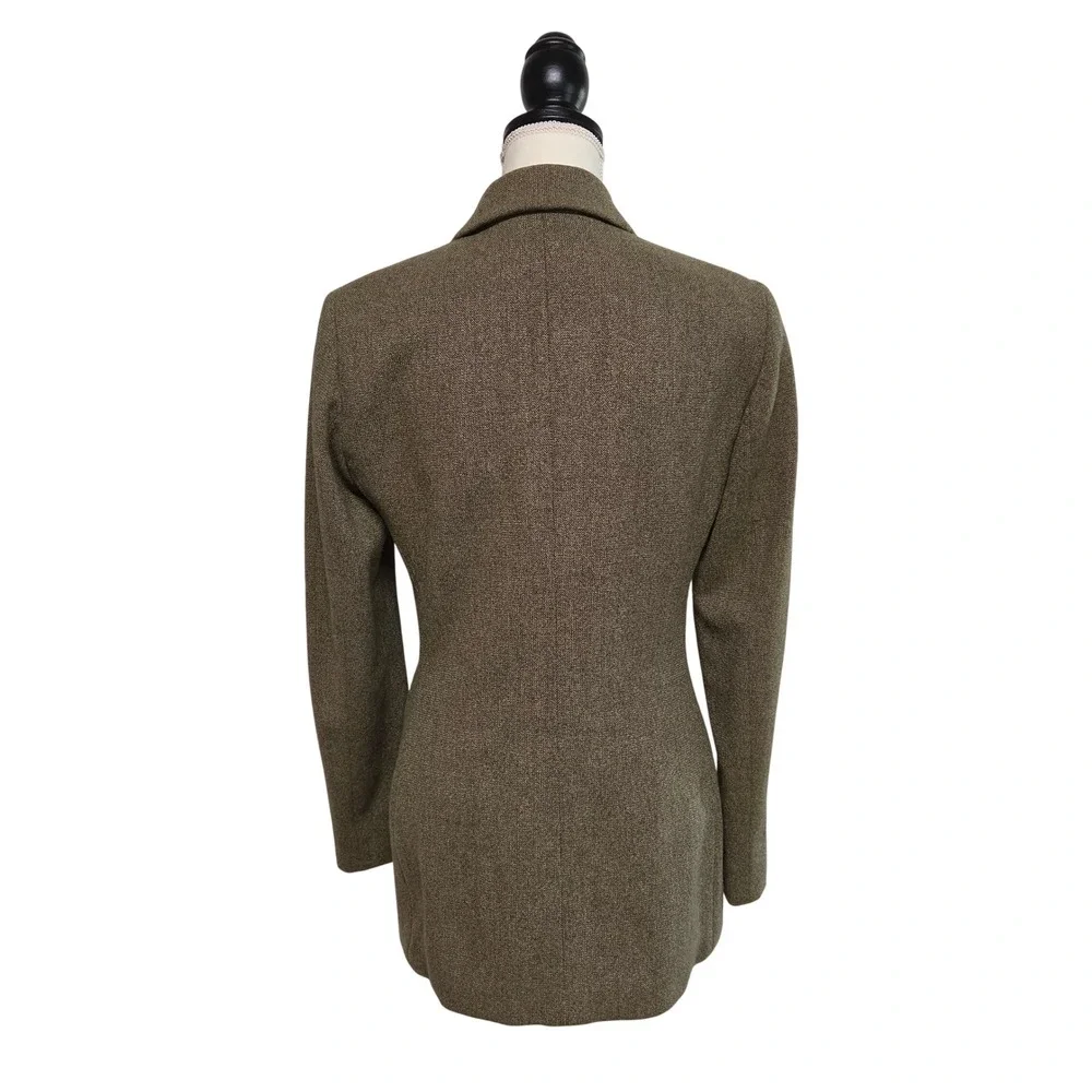 Vintage 90s Jones New York Olive Tweed Virgin Wool Longline Blazer Size 4 Preppy